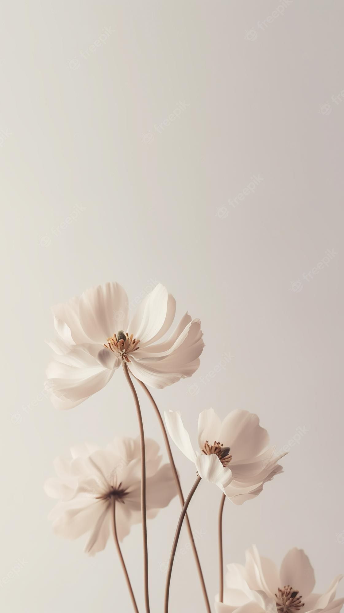 Anemonen, Weiße Blüten, Beige, Minimalistisch, Full HD, Sperrbildschirm fürs iPhone
