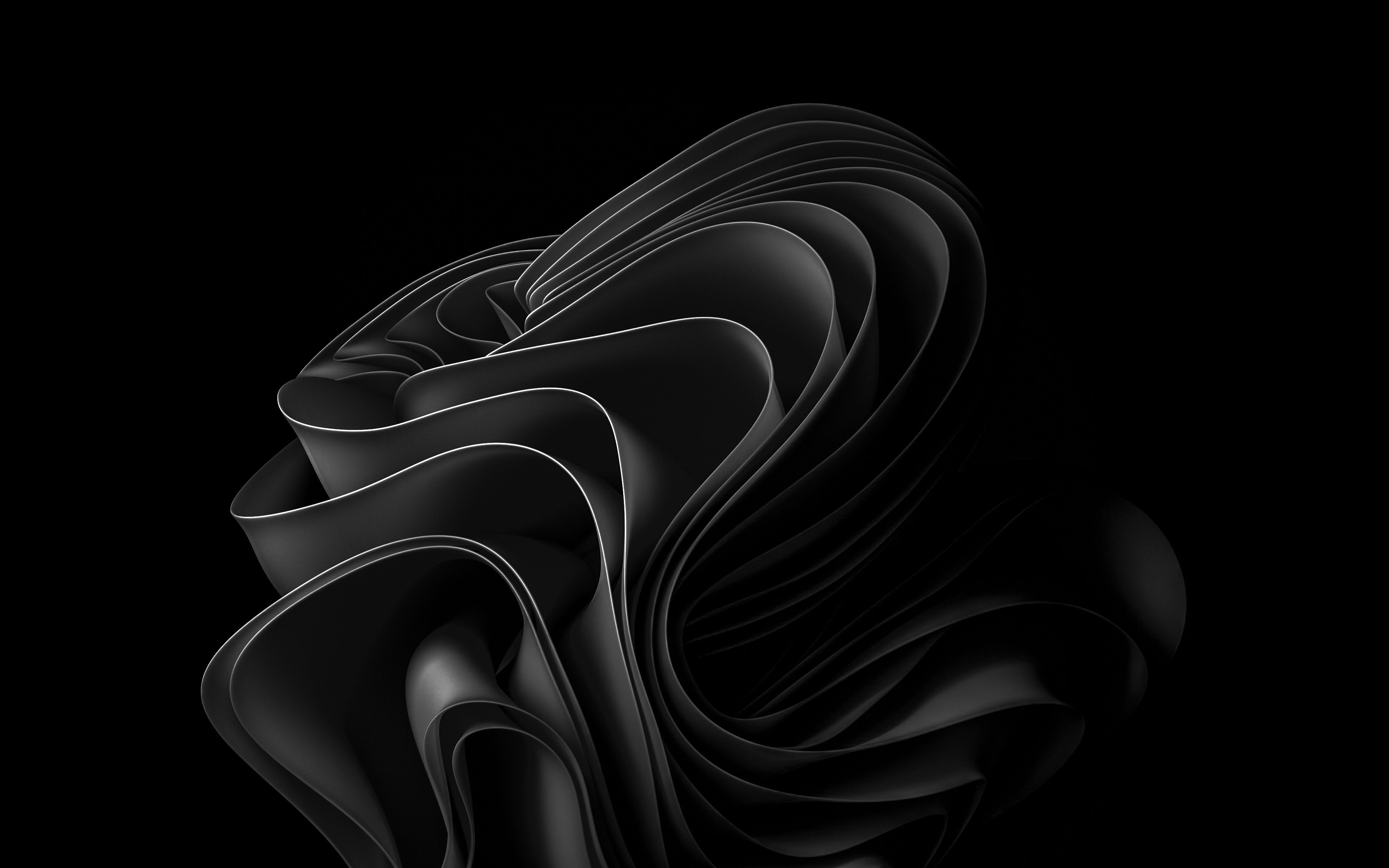 Abstrakte 3D-Form, Schwarze Wellen, Minimalistisch, Dunkel, 4K-Hintergrundbild für PC