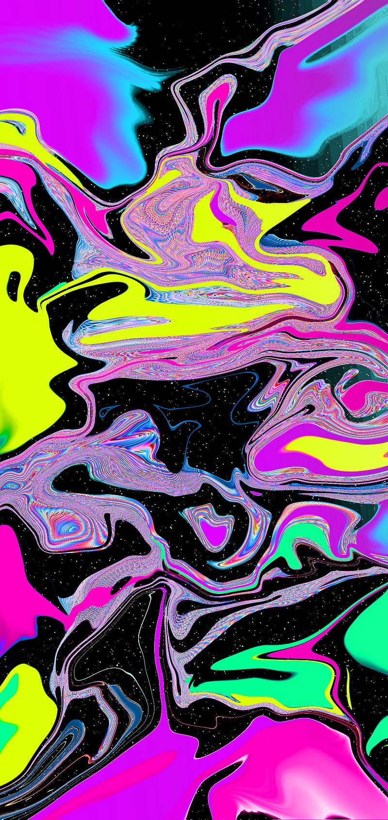 Flüssige Kunst, Neonfarben, Psychedelisch, Pink, Gelb, Hochformat, Hintergrundbild fürs Smartphone