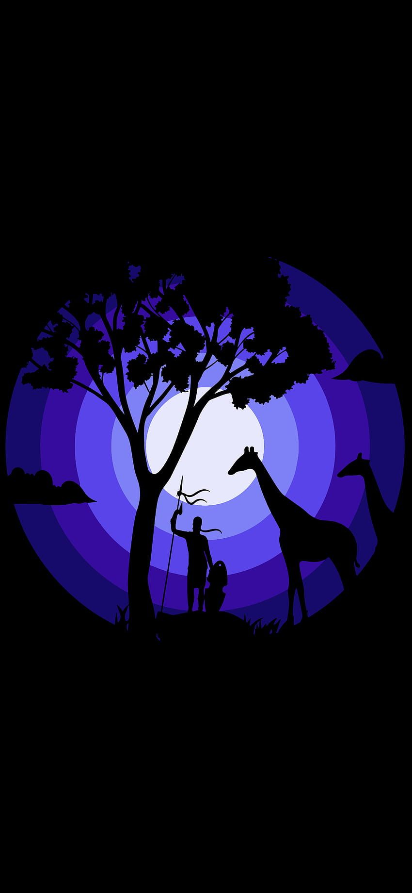 Silhouette, Baum, Vollmond, Violett, Wildtiere, HD, Sperrbildschirm fürs iPhone