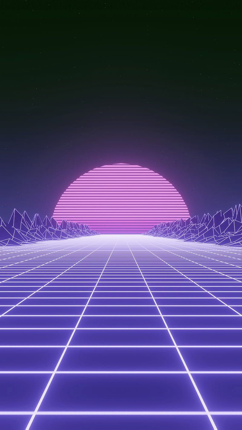 Synthwave, Retro-Sonne, Neongitter, Violett, Retro, HD, Handy-Hintergrund im Hochformat
