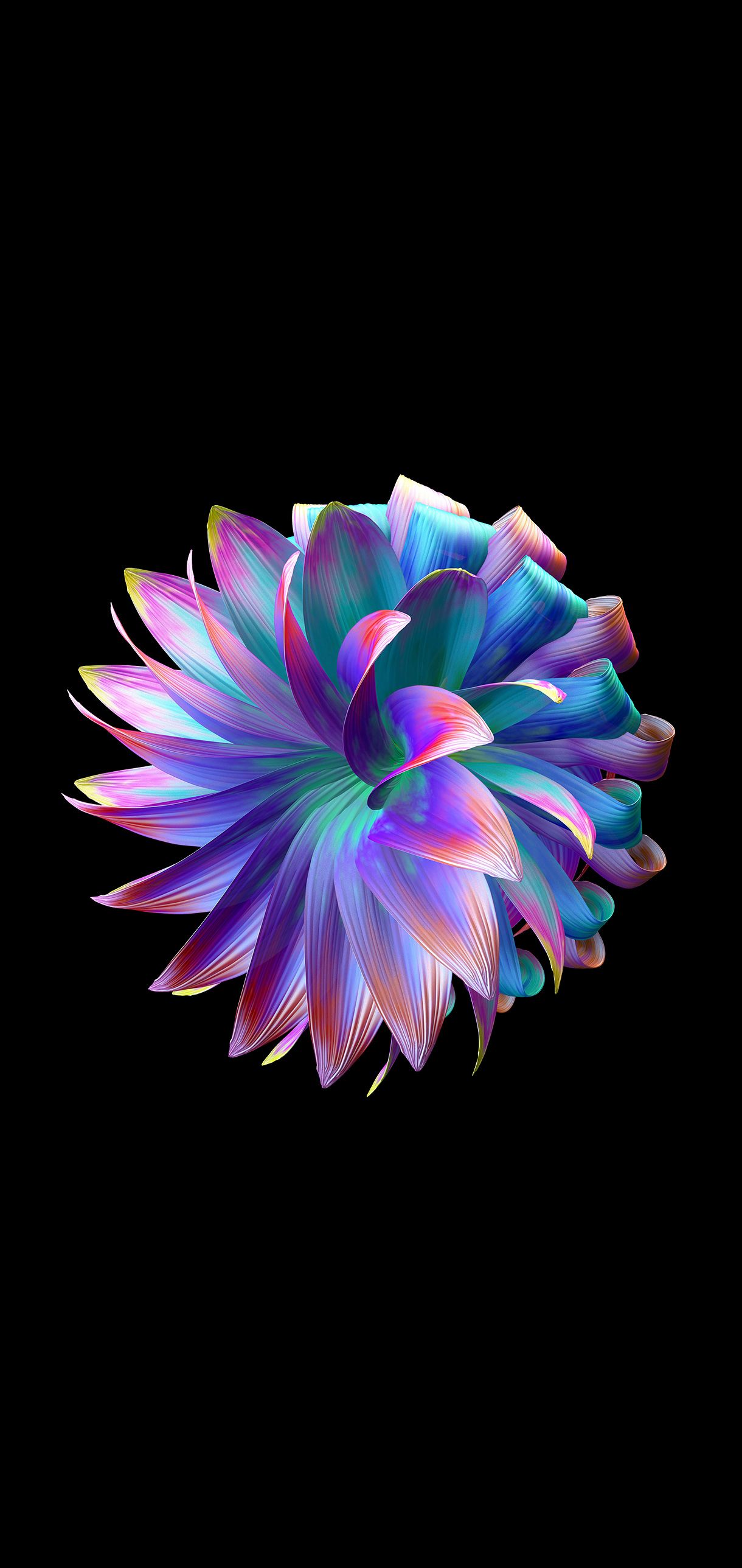 3D-Blume, Holografisch, Schwarzer Hintergrund, Geometrisch, Sperrbildschirm fürs iPhone
