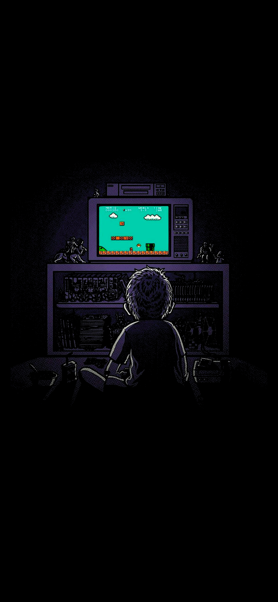 Computer, Retro, Silhouette, Strichgrafik, Dunkel, Full HD, Hintergrundbild fürs Handy