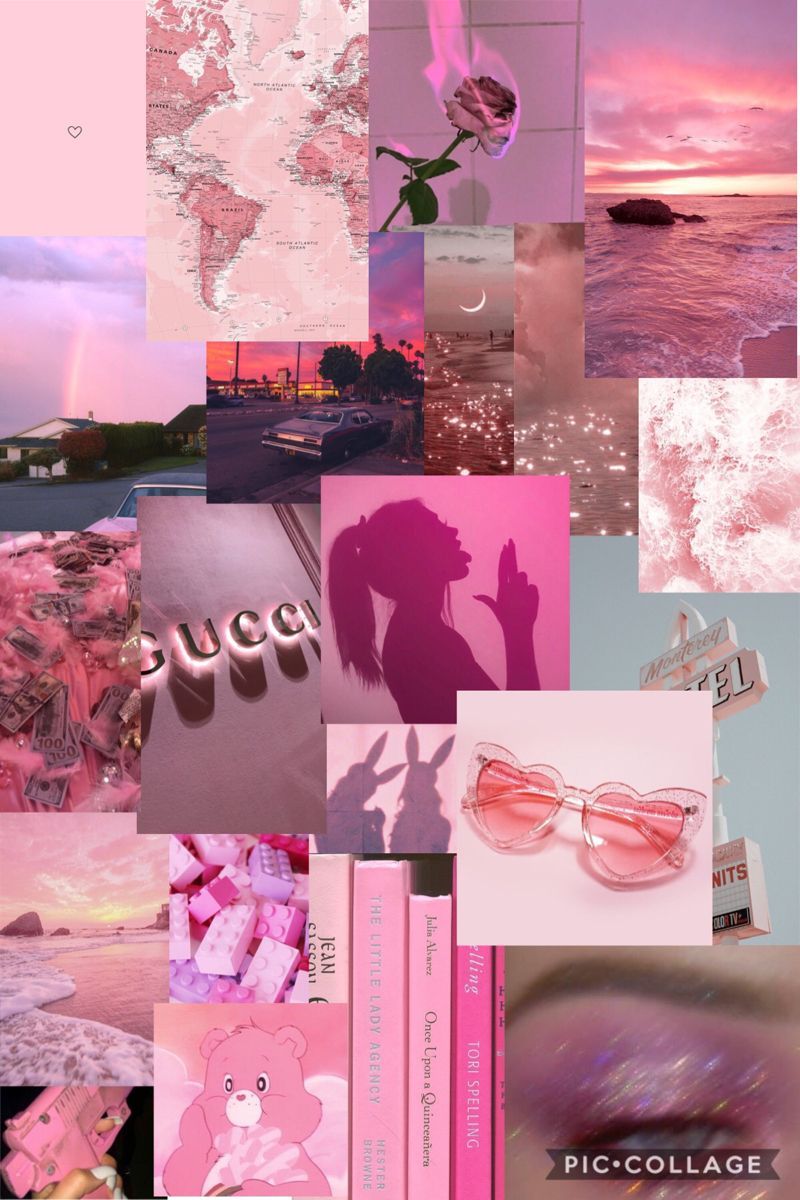 Collage, Ästhetik, Rosa, Sonnenuntergang, Weltkarte, Pastell, Hintergrundbild fürs Handy