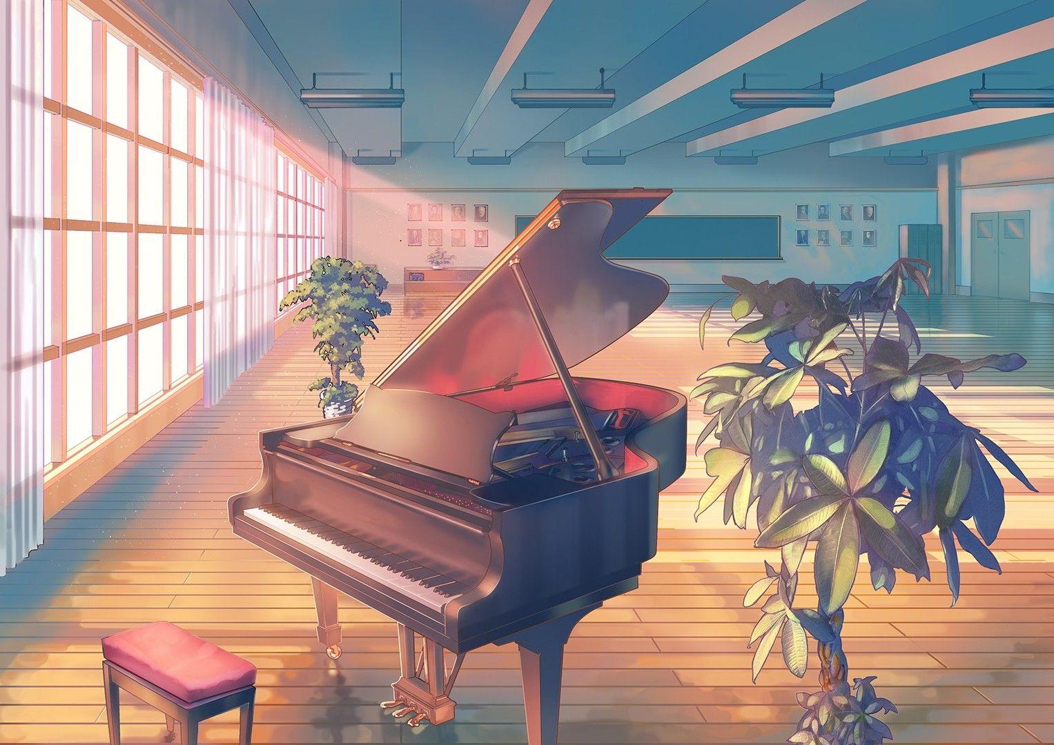 Flügel, Musiksaal, Anime-Stil, Sonnenlicht, Pflanzen, HD, Hintergrund für den Desktop