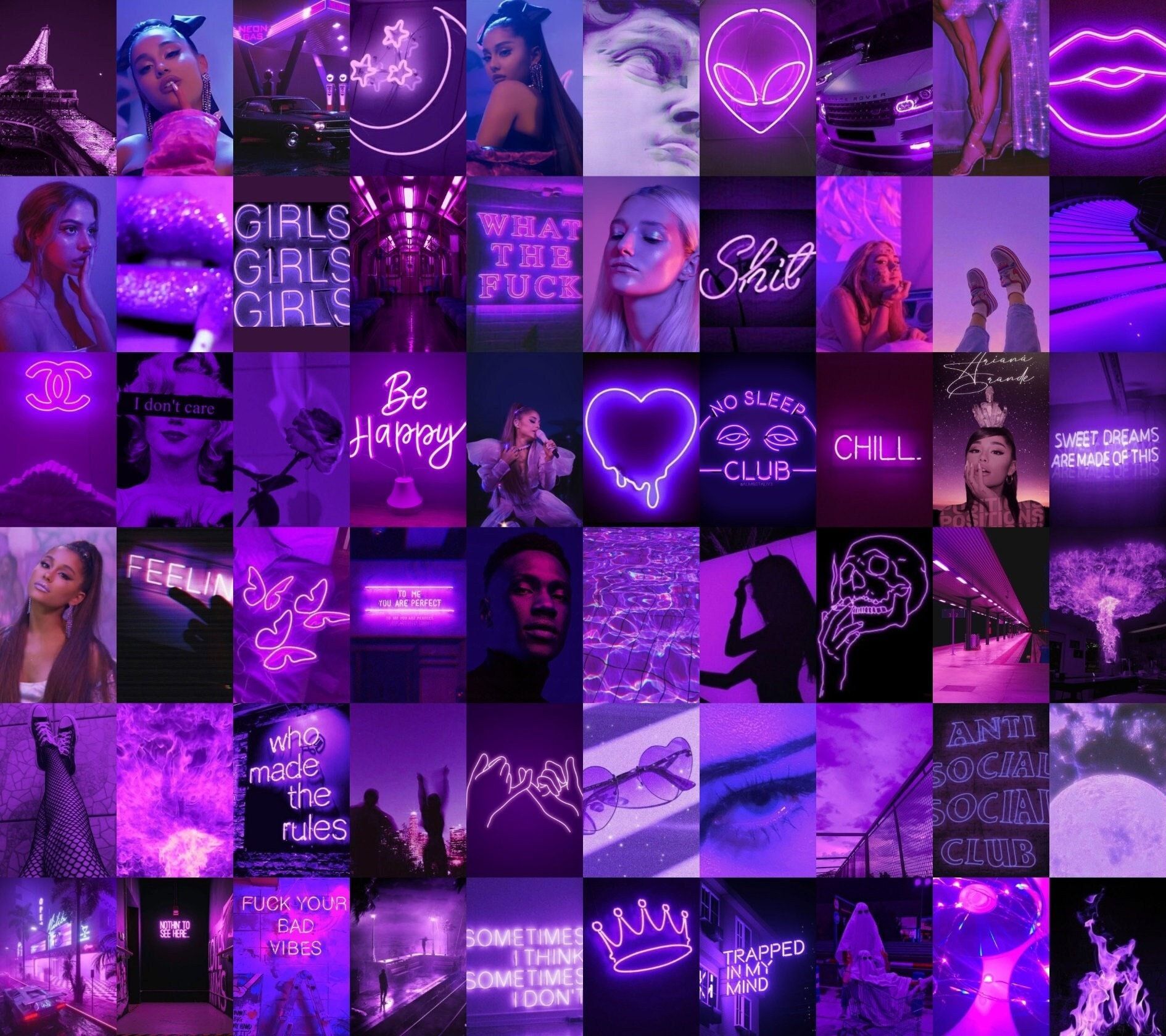 Collage, Lila, Aesthetic, Neon, Mädchen, HD, iPad-Hintergrundbild