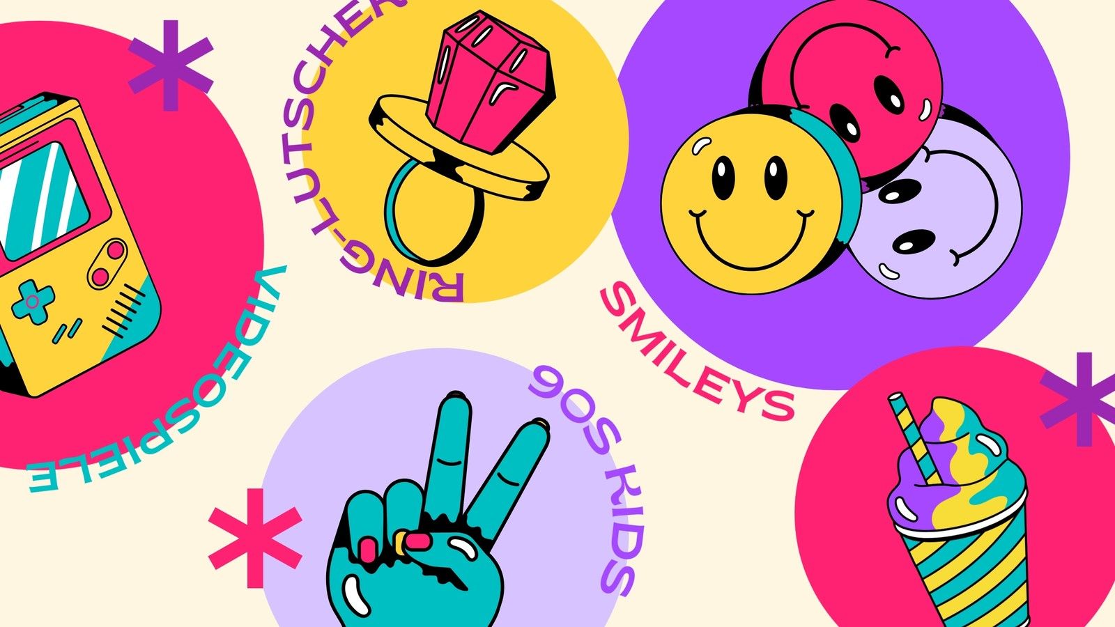 90er, Smileys, Gameboy, Ring-Lutscher, Pop Art, Retro, Bunt, HD, Desktop-Hintergrund