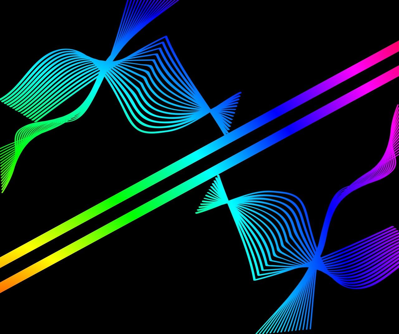 Regenbogen, Neonlinien, Schwarzer Hintergrund, Abstrakt, Geometrie, HD Wallpaper
