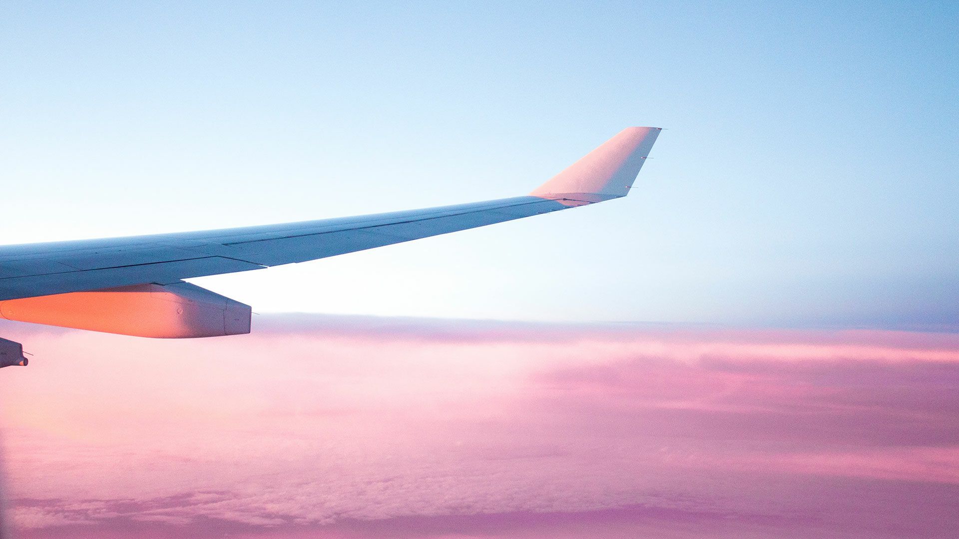 Flugzeugflügel, Rosa Wolken, Himmel, Fliegen, 1920x1080, Full-HD-Hintergrundbild für PC