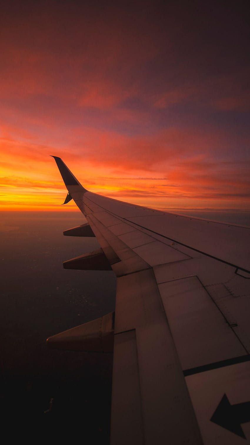 Flugzeugflügel, Sonnenuntergang, Roter Himmel, Dämmerung, Android-Hintergrundbild