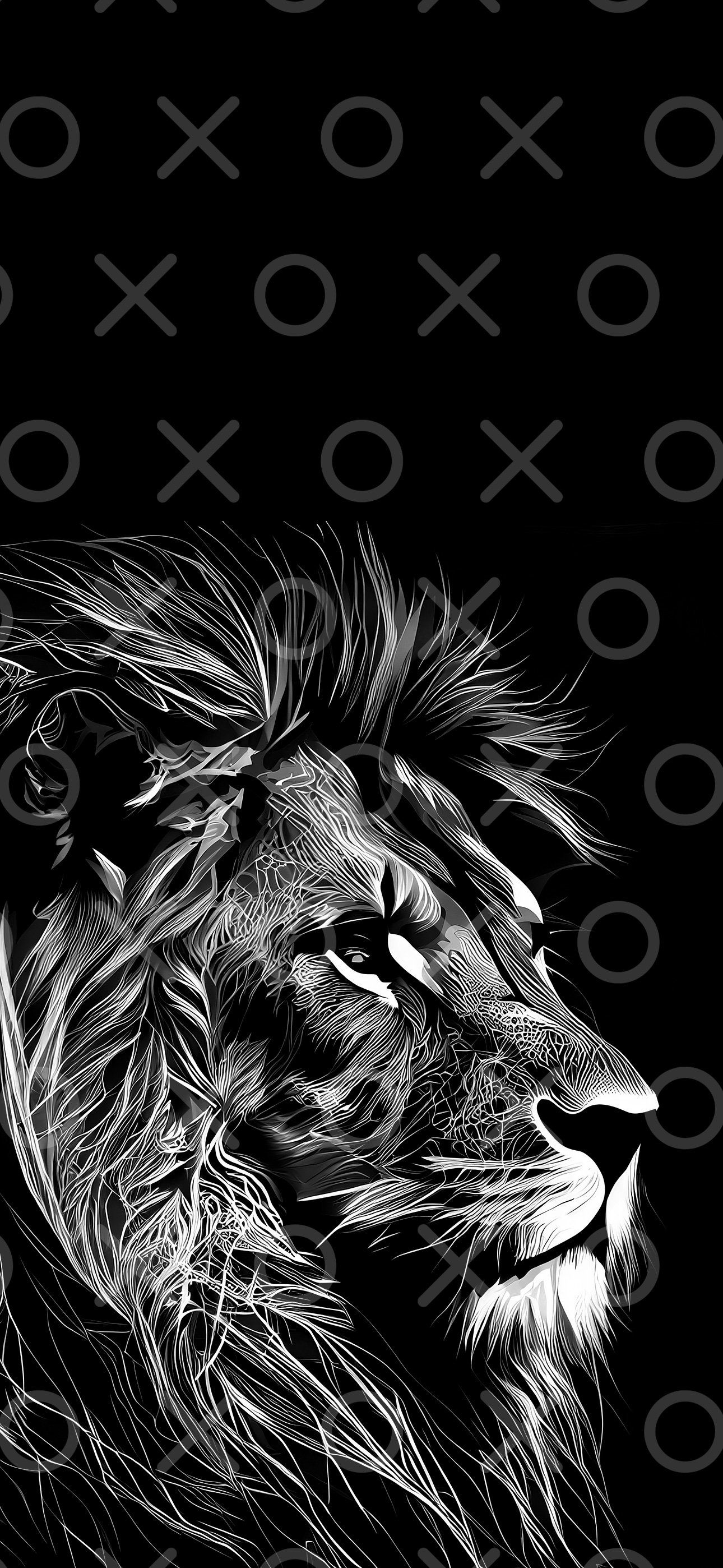Löwe, XOXO, Schwarz-Weiß, Zeichnung, Profil, Full HD, Sperrbildschirm fürs iPhone