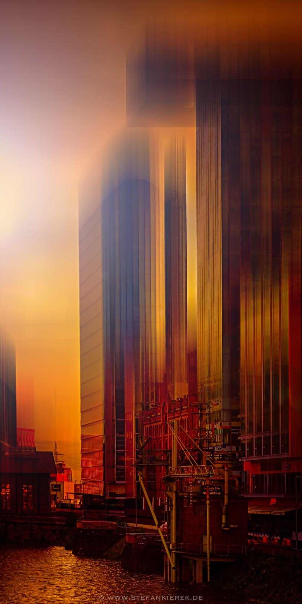 Hochhaus, Spiegelung, Abstrakt, Orange, Unschärfe, HD, Handy-Hintergrund im Hochformat