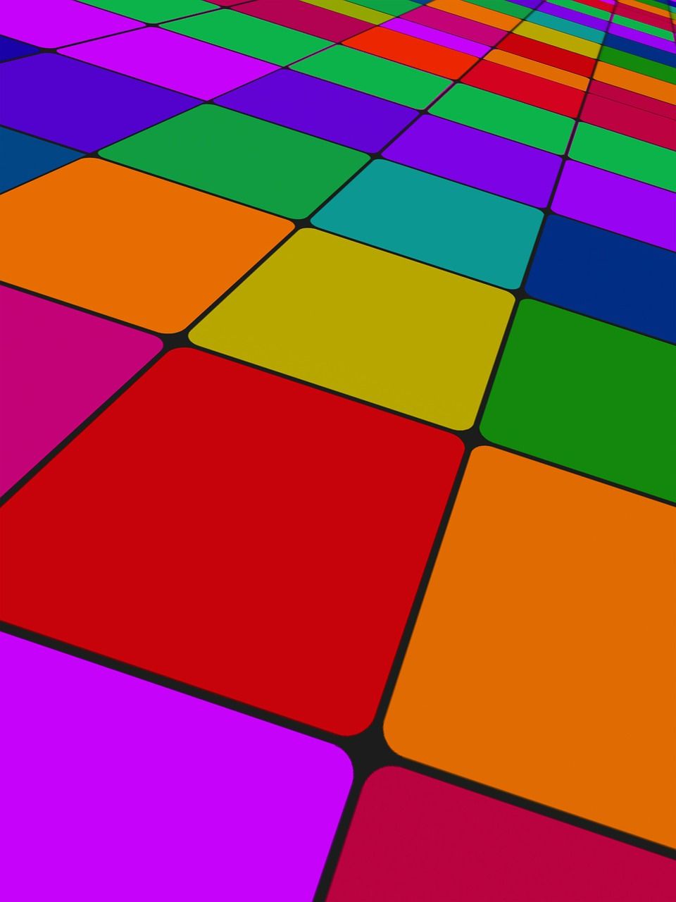 Discoboden, Regenbogenfarben, Quadrate, Perspektive, Bunt, HD, iPad-Hintergrundbild