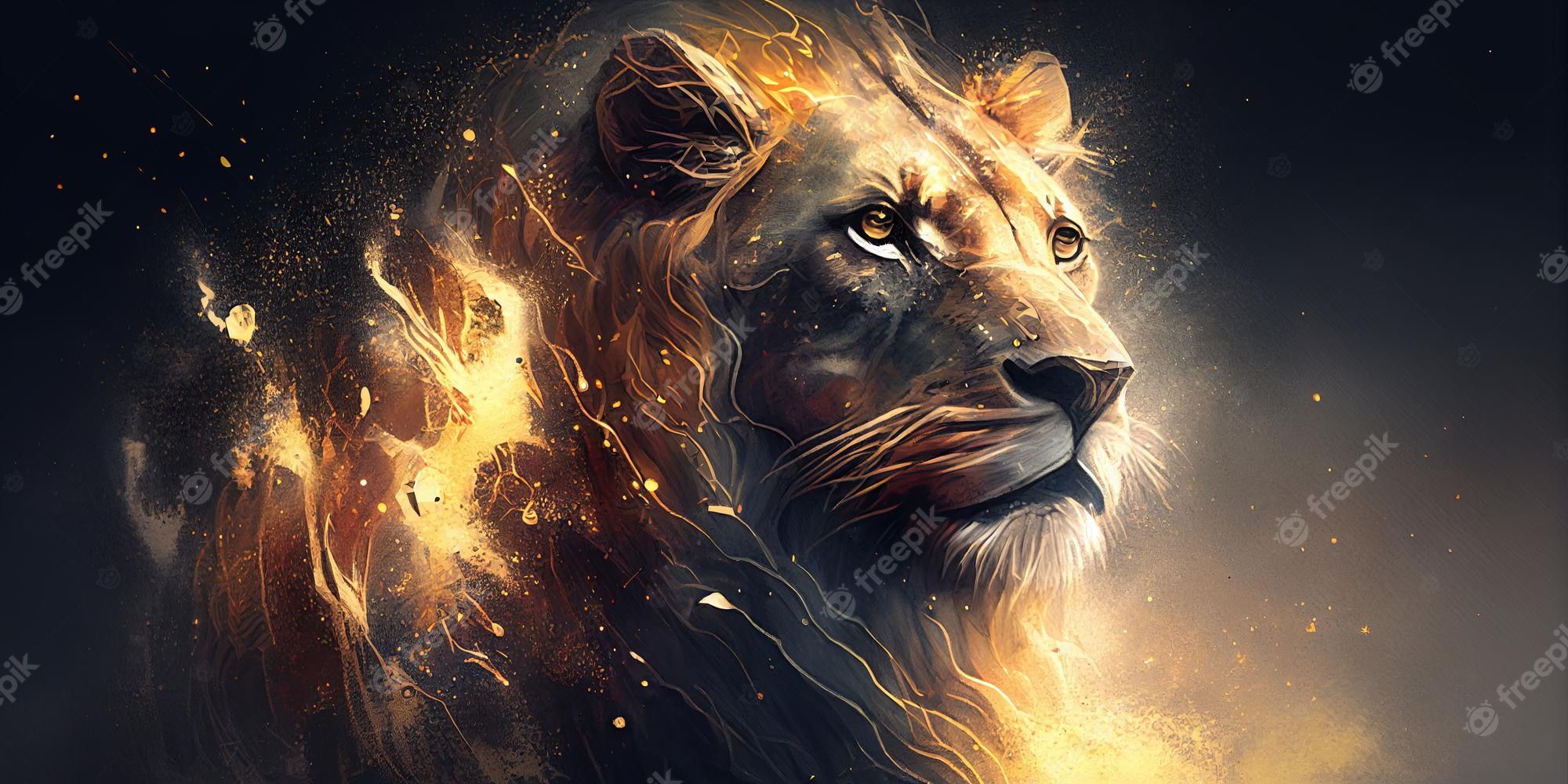 Löwe, Feuer, Funken, Digitale Kunst, Dunkel, Full HD, Desktop-Hintergrund für Windows