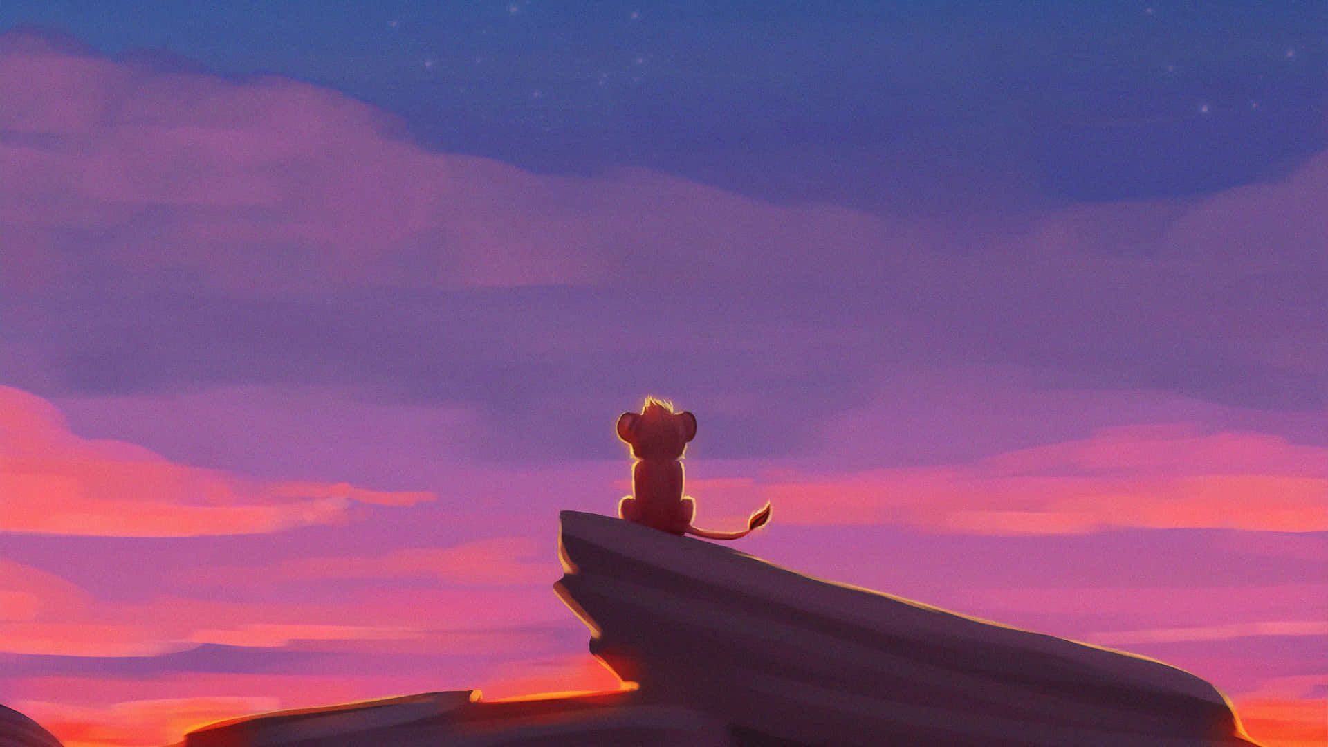 Simba, Königsfelsen, Sonnenuntergang, Lila Himmel, Der König der Löwen, 1920x1080, PC-Hintergrundbild