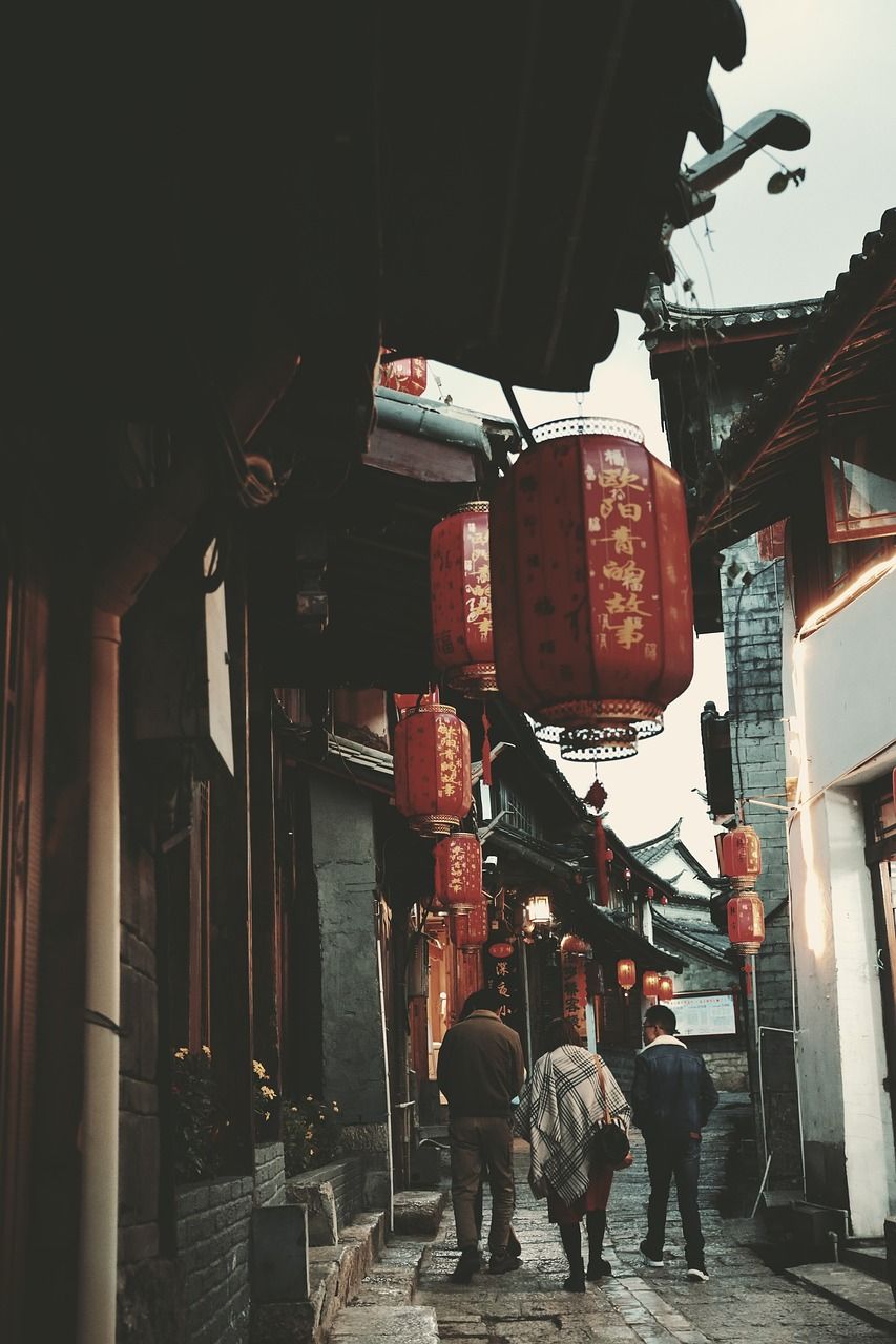 Altstadt, Lampions, China, Gasse, Asien, Hochformat, Hintergrundbild fürs Smartphone