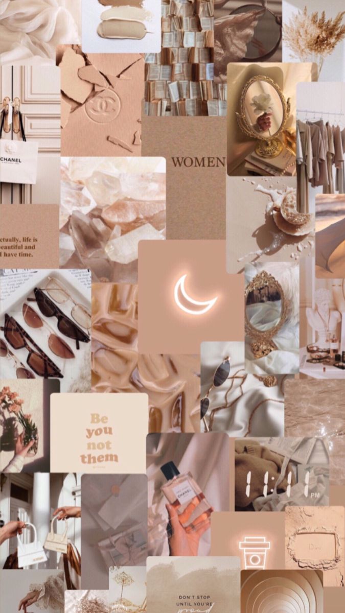 Collage, Ästhetik, Mond, Altrosa, Braun, Hintergrundbild für iPhone und Android