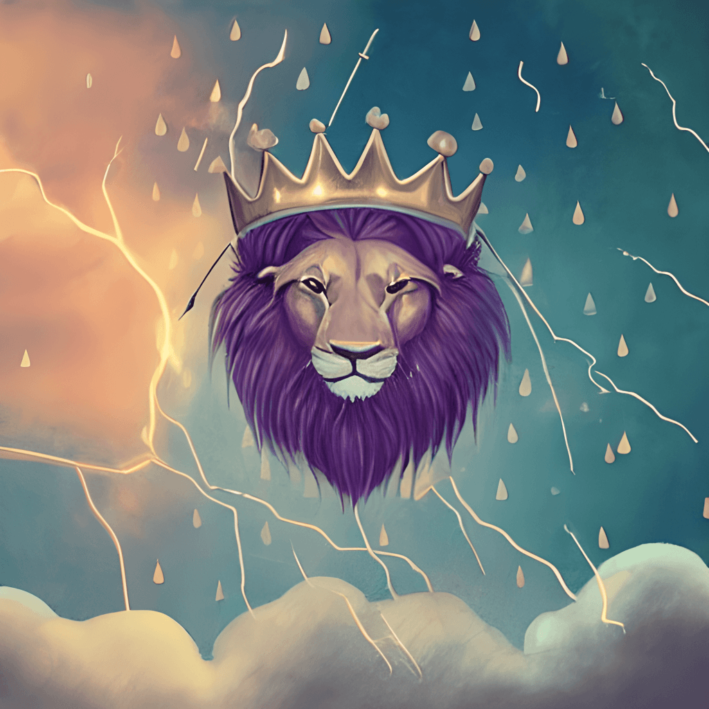 Löwe, Krone, Blitze, Regen, Wolken, Illustration, Hintergrundbild für iPad und Tablet