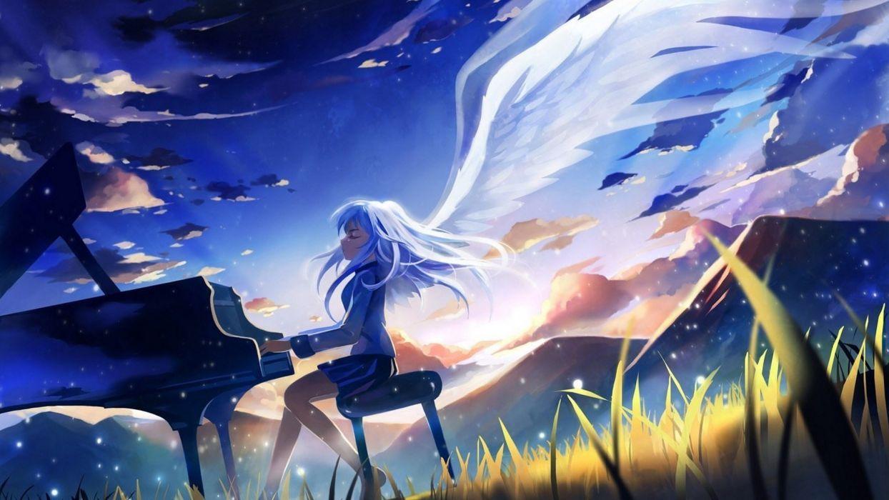 Angel Beats!, Kanade Tachibana, Engelsflügel, Flügel, Abendhimmel, Hintergrundbild