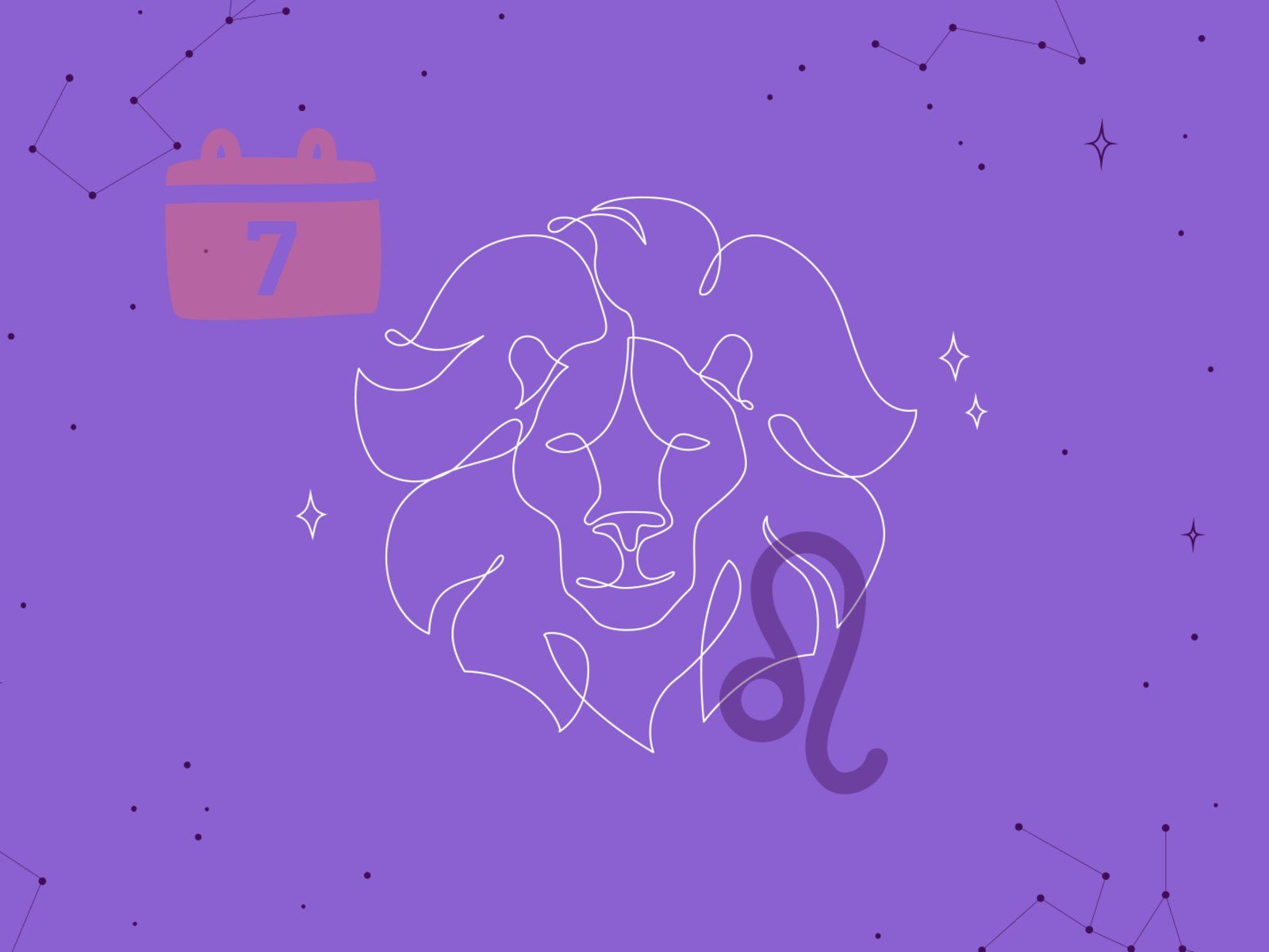 Sternzeichen Löwe, Linienkunst, Lila Hintergrund, Sterne, Kalender, HD Wallpaper