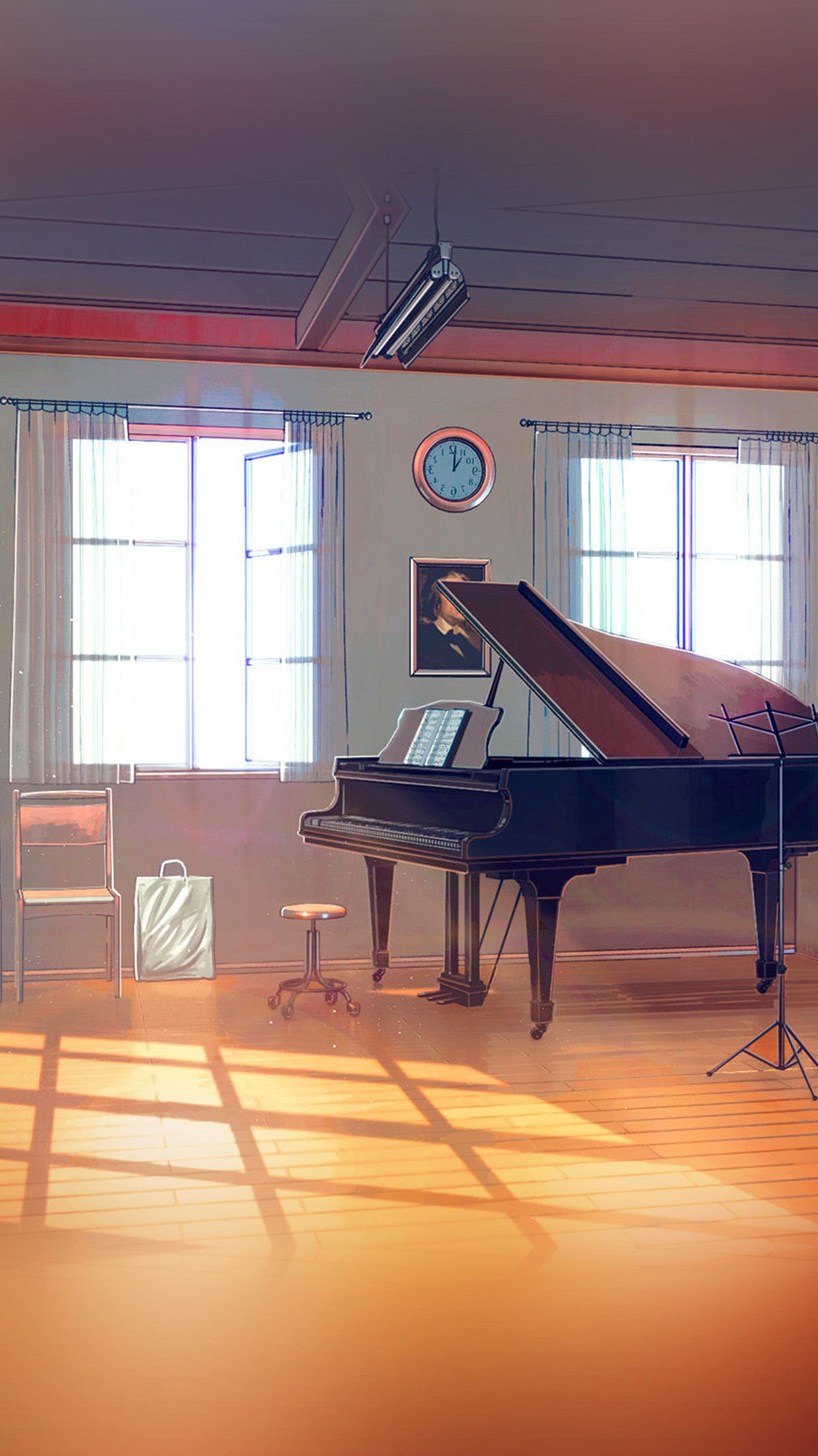 Musiksaal, Flügel, Sonnenlicht, Klassenzimmer, Hochformat, Sperrbildschirm fürs iPhone