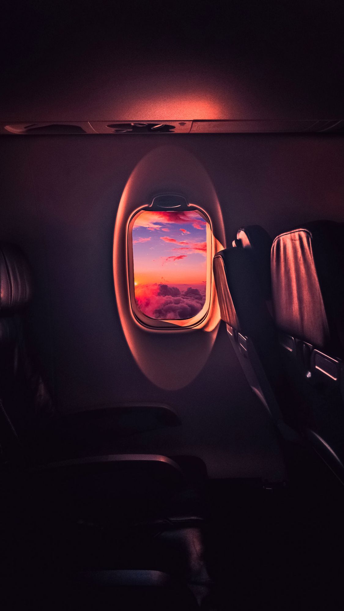 Flugzeugfenster, Kabine, Sonnenuntergang, Dunkel, Full HD, Handy-Hintergrund im Hochformat
