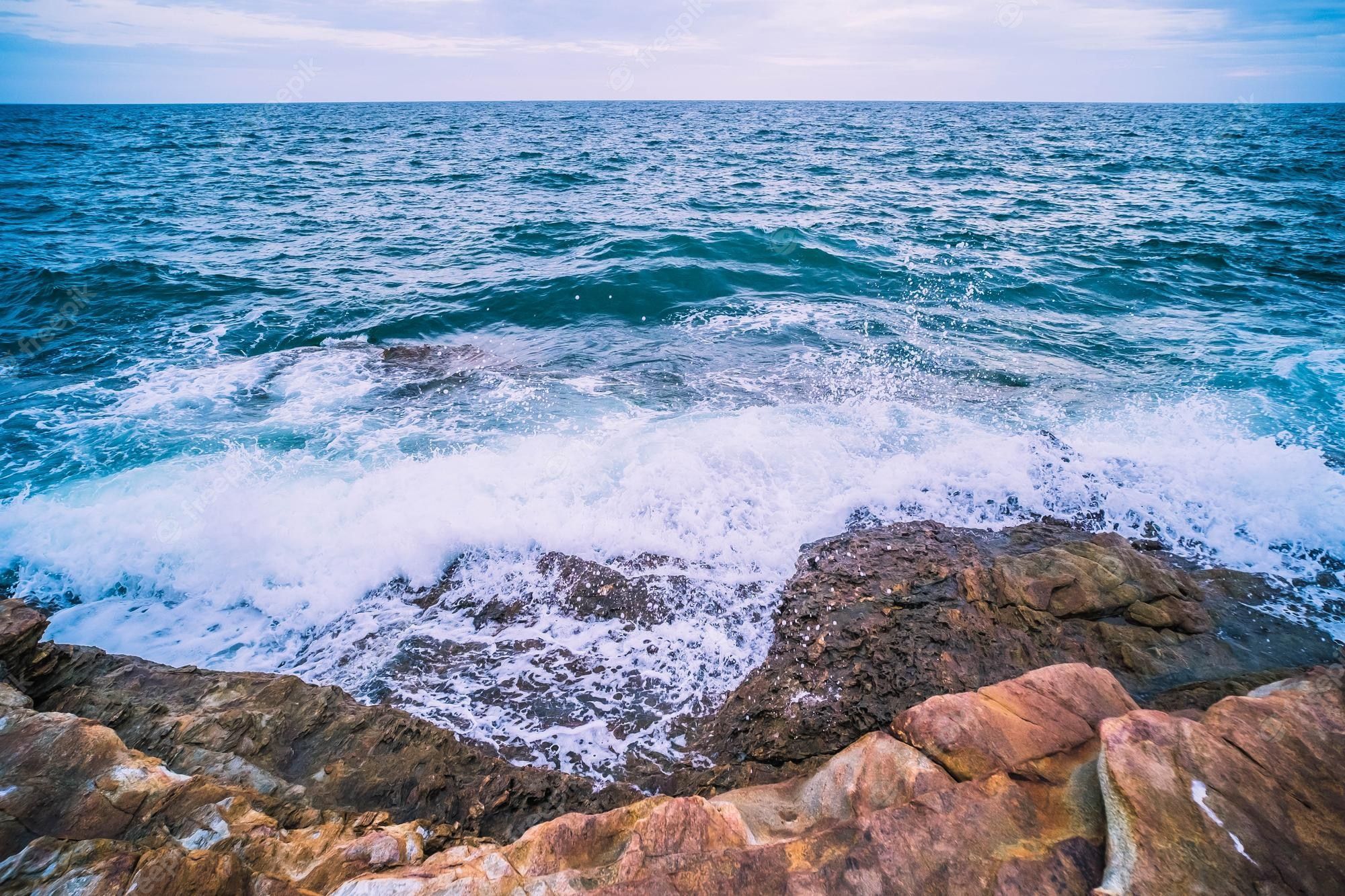 Meer, Wellen, Felsküste, Gischt, Türkis, Full HD, Desktop-Hintergrund für Windows