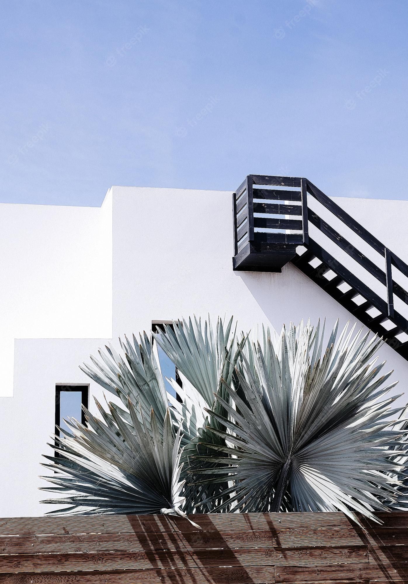 Weißes Haus, Treppe, Agave, Mediterran, Blauer Himmel, Full HD, Hintergrundbild fürs Tablet