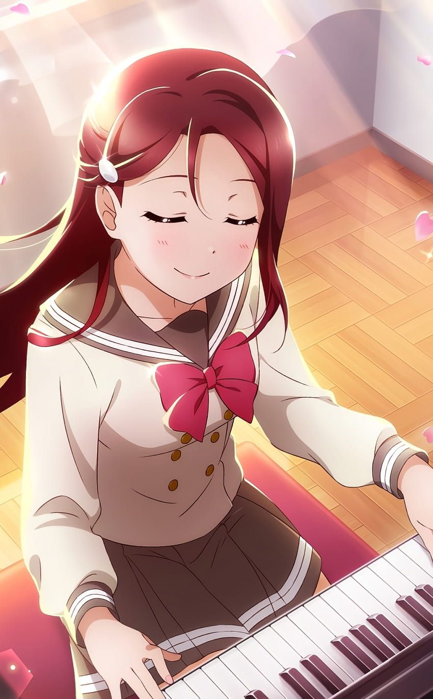 Riko Sakurauchi, Love Live! Sunshine!!, Klavierspielen, Rote Haare, Schuluniform, Hochformat-Hintergrundbild