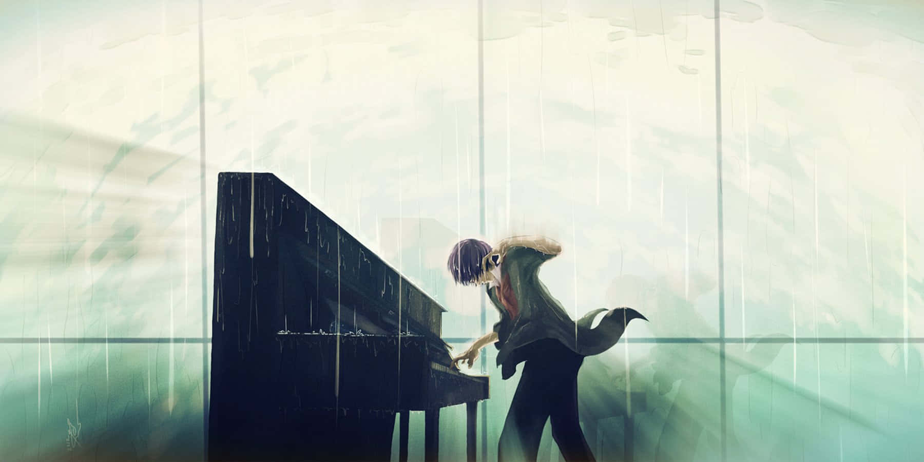 Pianist, Flügel, Regen, Fenster, Melancholie, HD, Desktop-Hintergrund für Windows