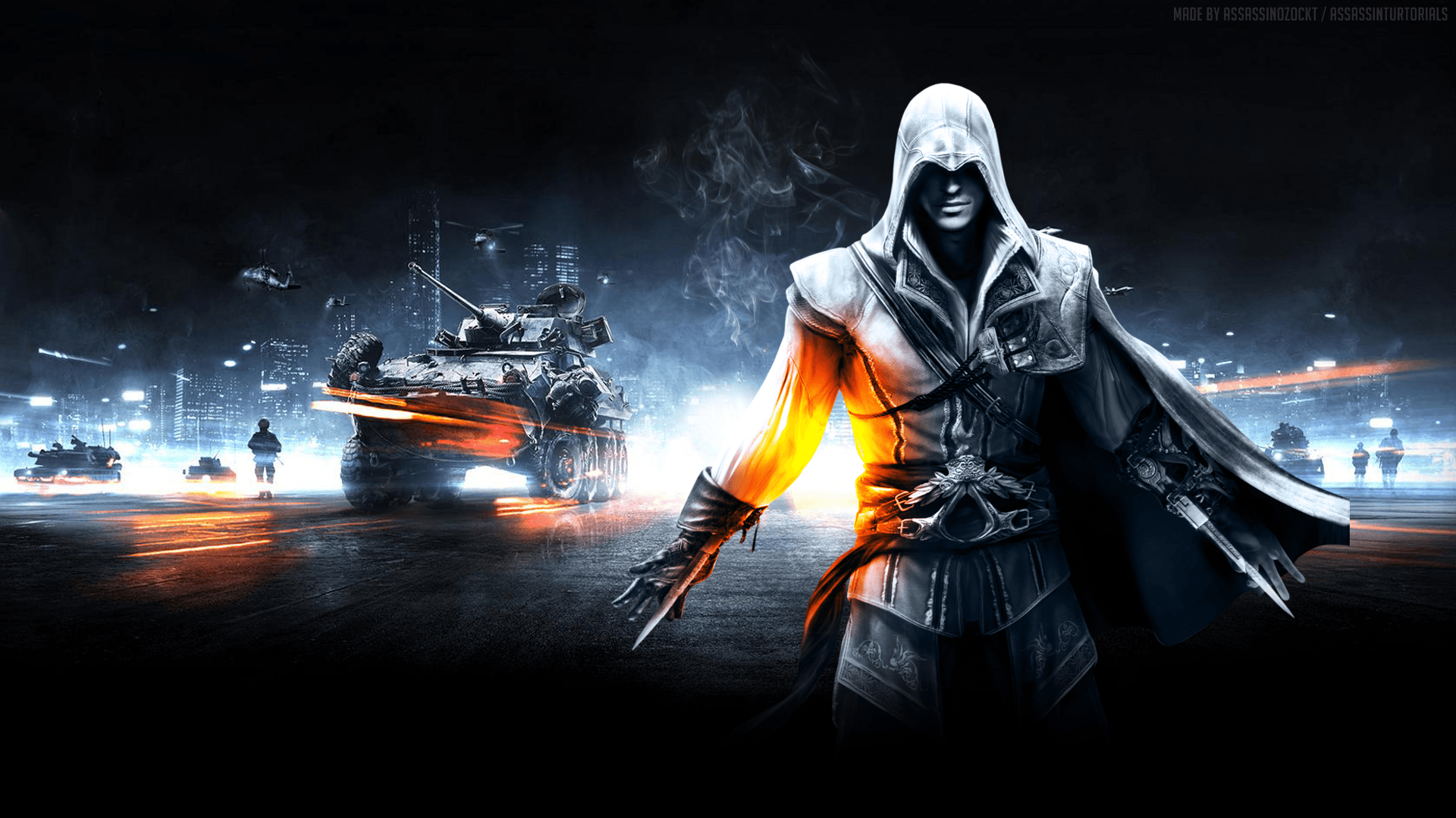Assassin's Creed, Ezio Auditore, Battlefield 3, Panzer, Crossover, Full-HD-Hintergrundbild für PC