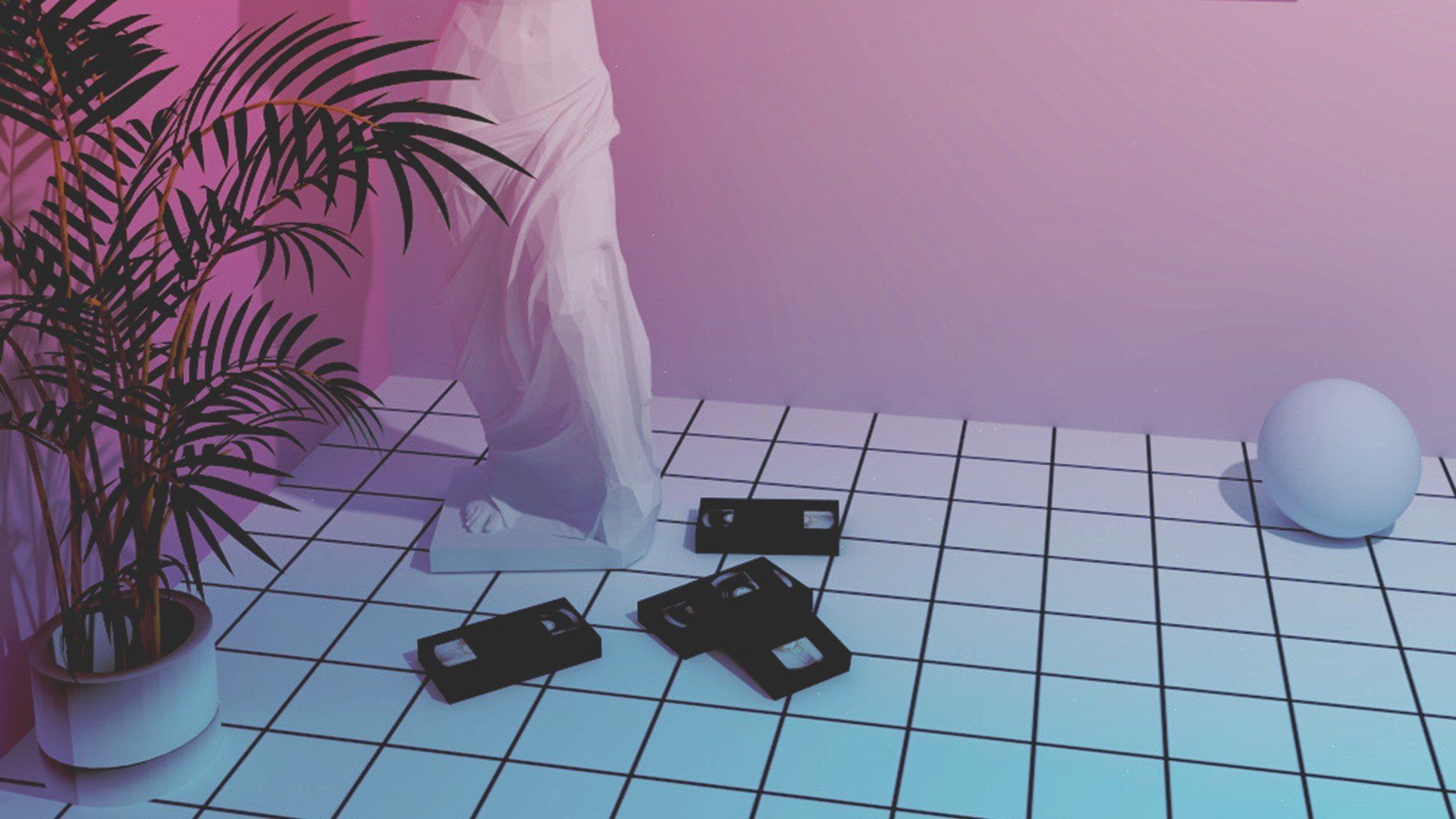 Vaporwave, Kacheln, Kassetten, Palme, Rosa, Full HD 1080p, Desktop-Hintergrundbild