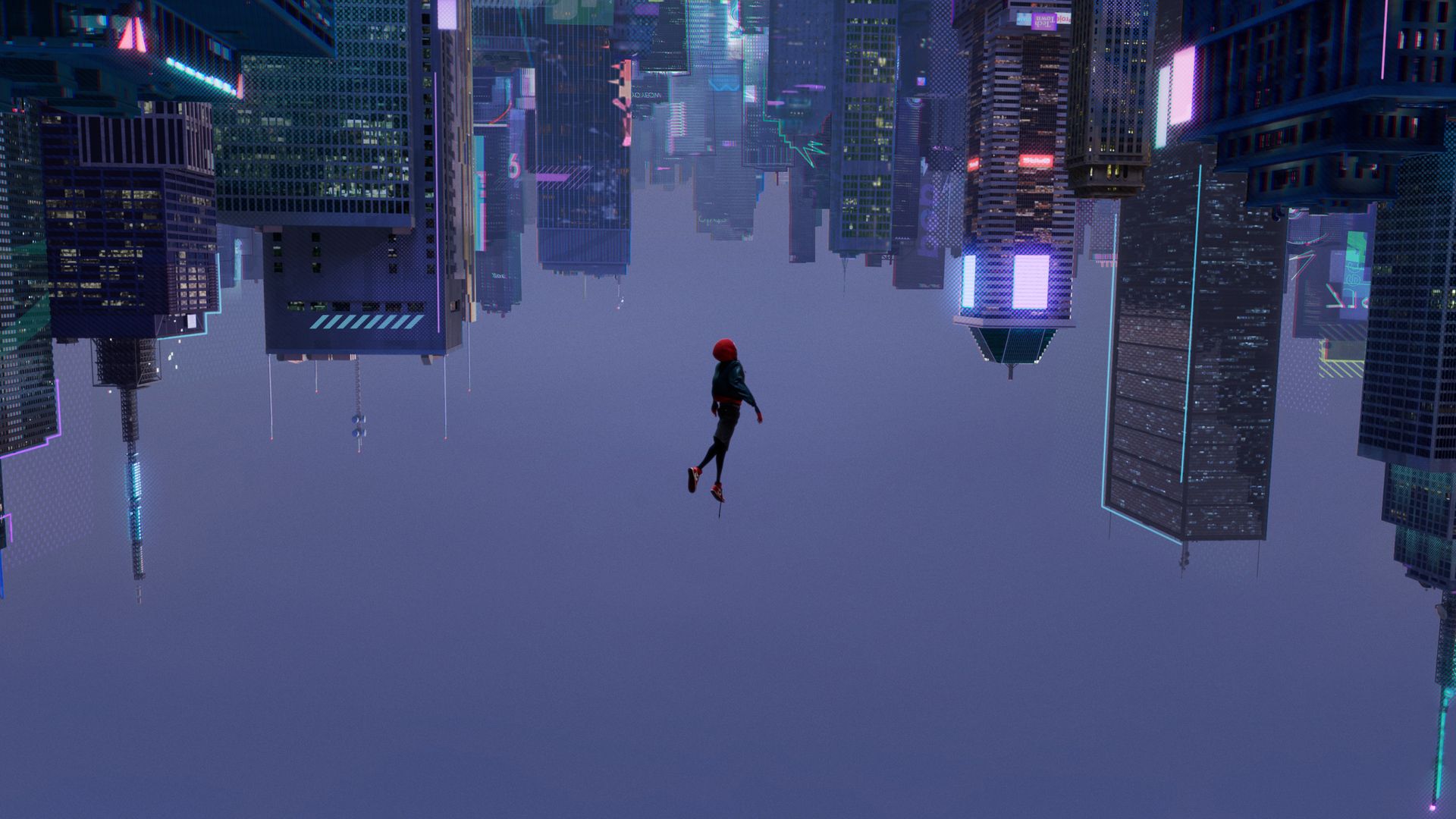 Spider-Man: A New Universe, Miles Morales, Kopfüber, Stadt, 1920x1080, PC-Hintergrundbild
