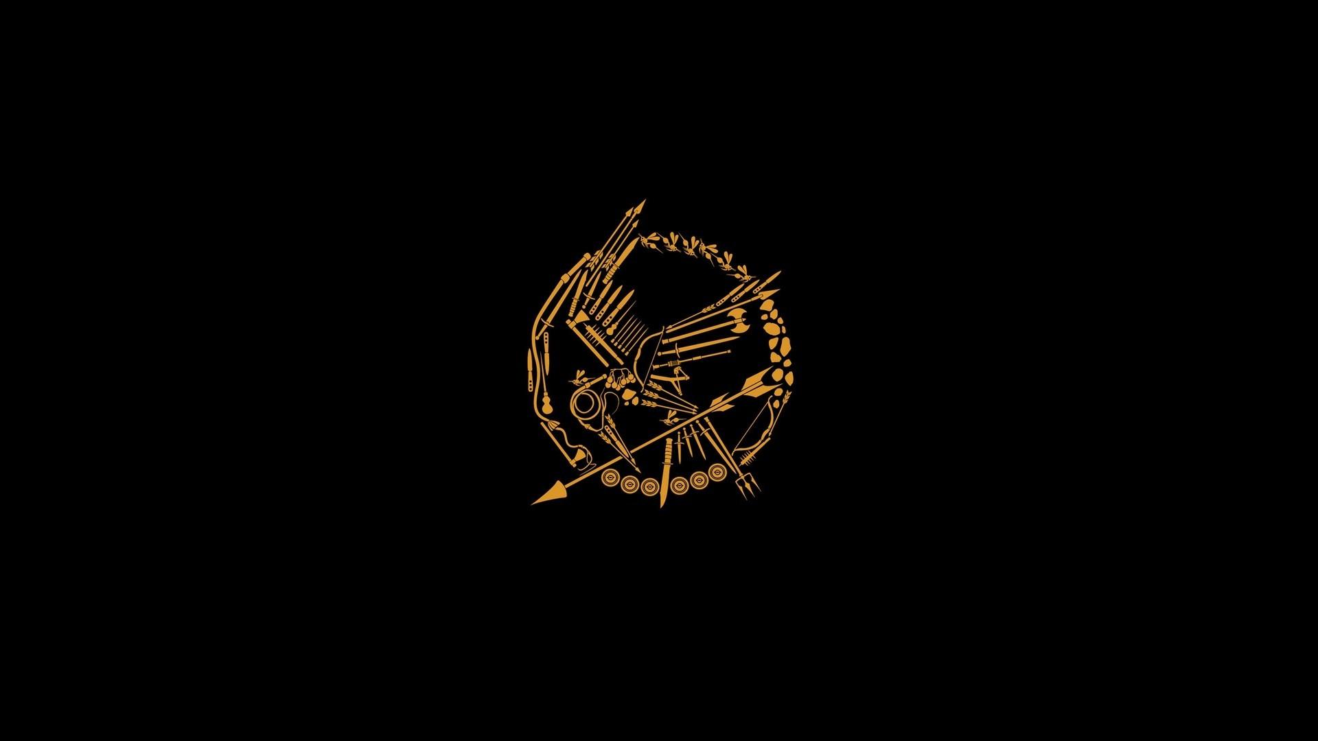 Die Tribute von Panem, Spotttölpel, Logo, Gold, Schwarzer Hintergrund, Full HD Wallpaper