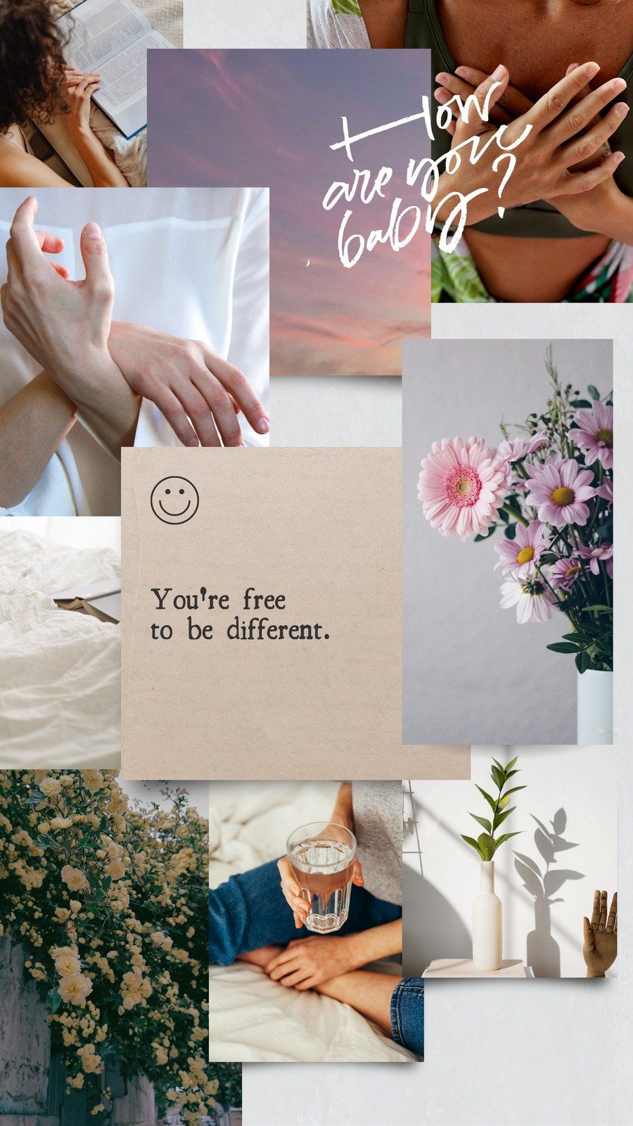 Collage, Zitate, Pastell, Blumen, Ästhetik, HD, Hintergrundbild fürs Handy