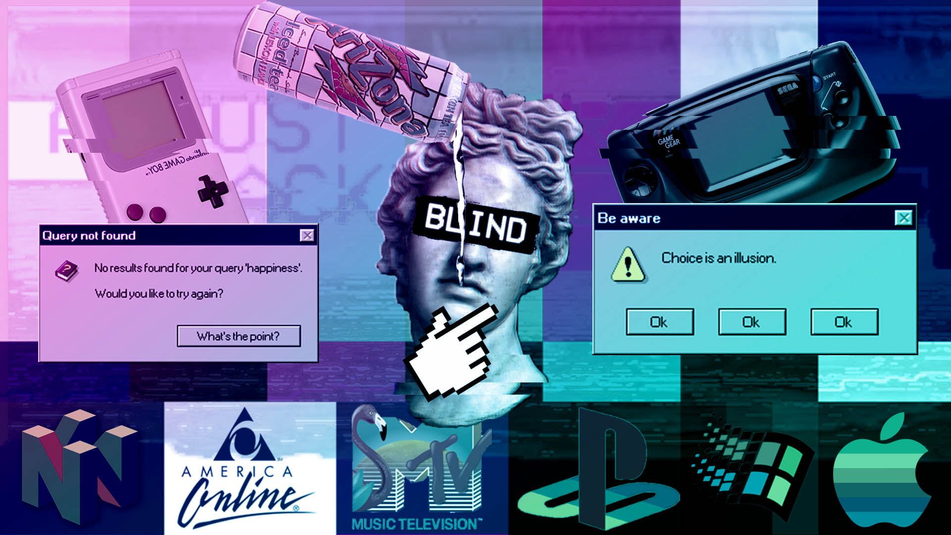 Vaporwave, Game Boy, Nintendo 64, PlayStation, Retro, Collage, 1920x1080, PC-Hintergrundbild