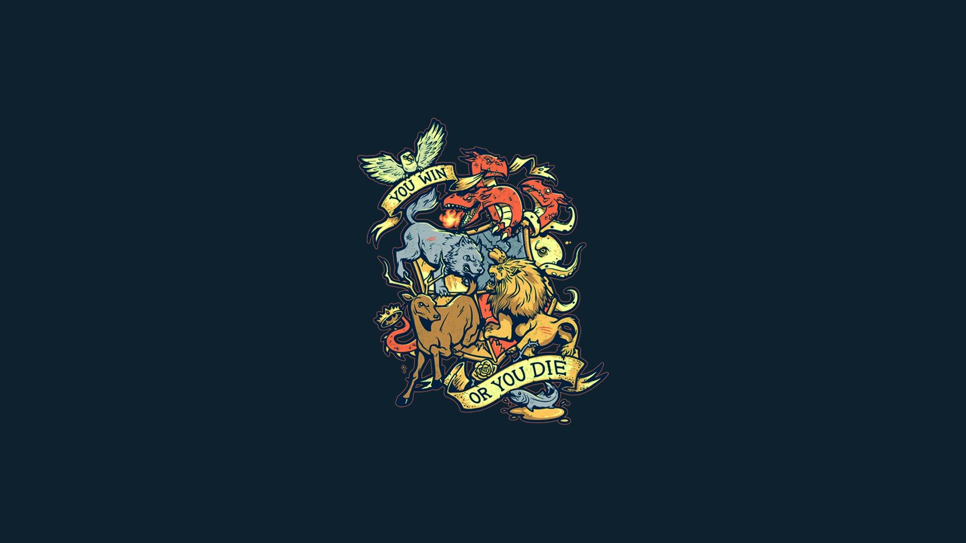 Game of Thrones, You Win or You Die, Wappen, Häuser, Dunkelblau, Full-HD-Hintergrundbild für PC