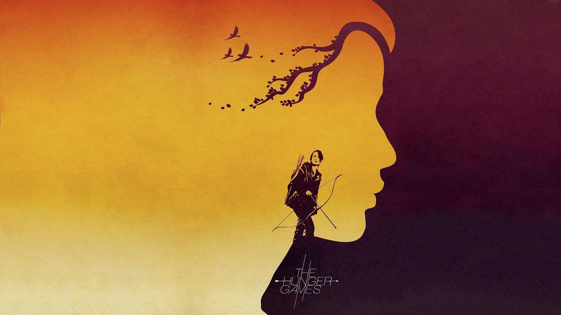 Die Tribute von Panem, The Hunger Games, Katniss Everdeen, Silhouette, Orange, Spotttölpel, 1080p-Hintergrundbild
