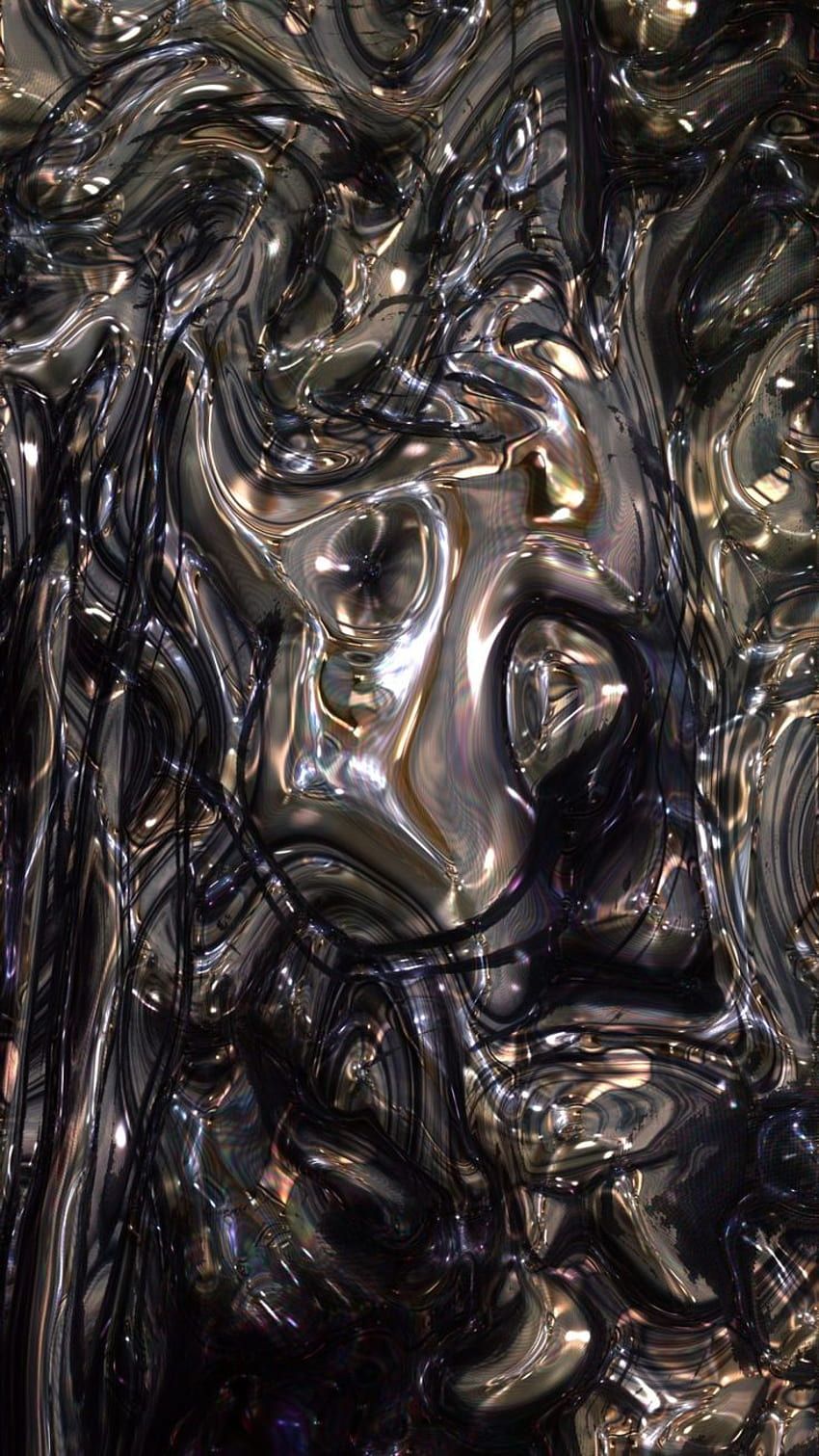 Flüssiges Chrom, Abstrakt, Silber, Schwarz, HD, Handy-Hintergrund im Hochformat