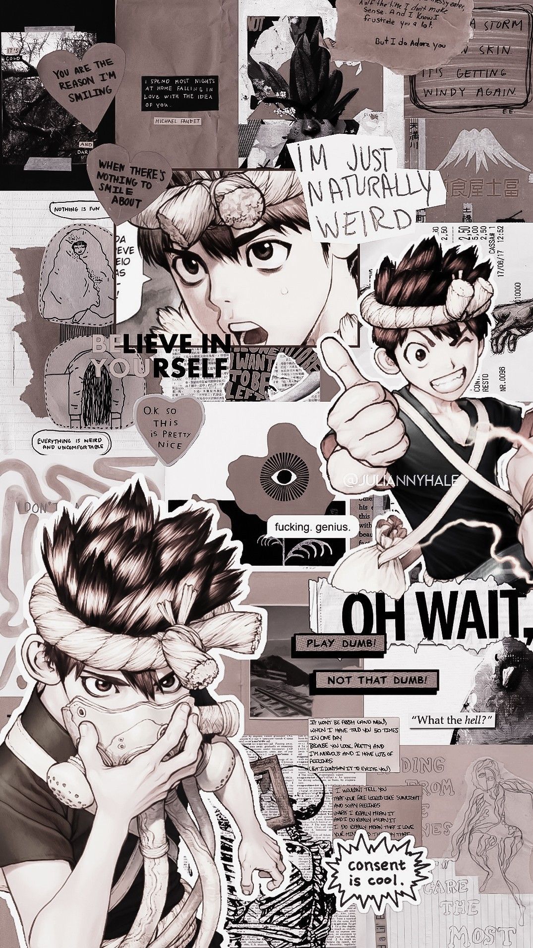 Manga-Collage, Oh wait, Schwarz-Weiß, Anime, Ästhetik, HD, Hintergrundbild fürs Handy