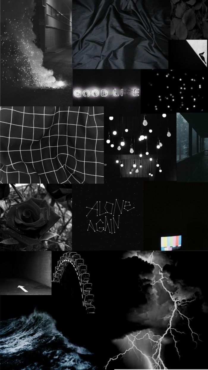 Dark Aesthetic, Collage, Grunge, Blitz, Hochformat, Hintergrundbild fürs Smartphone