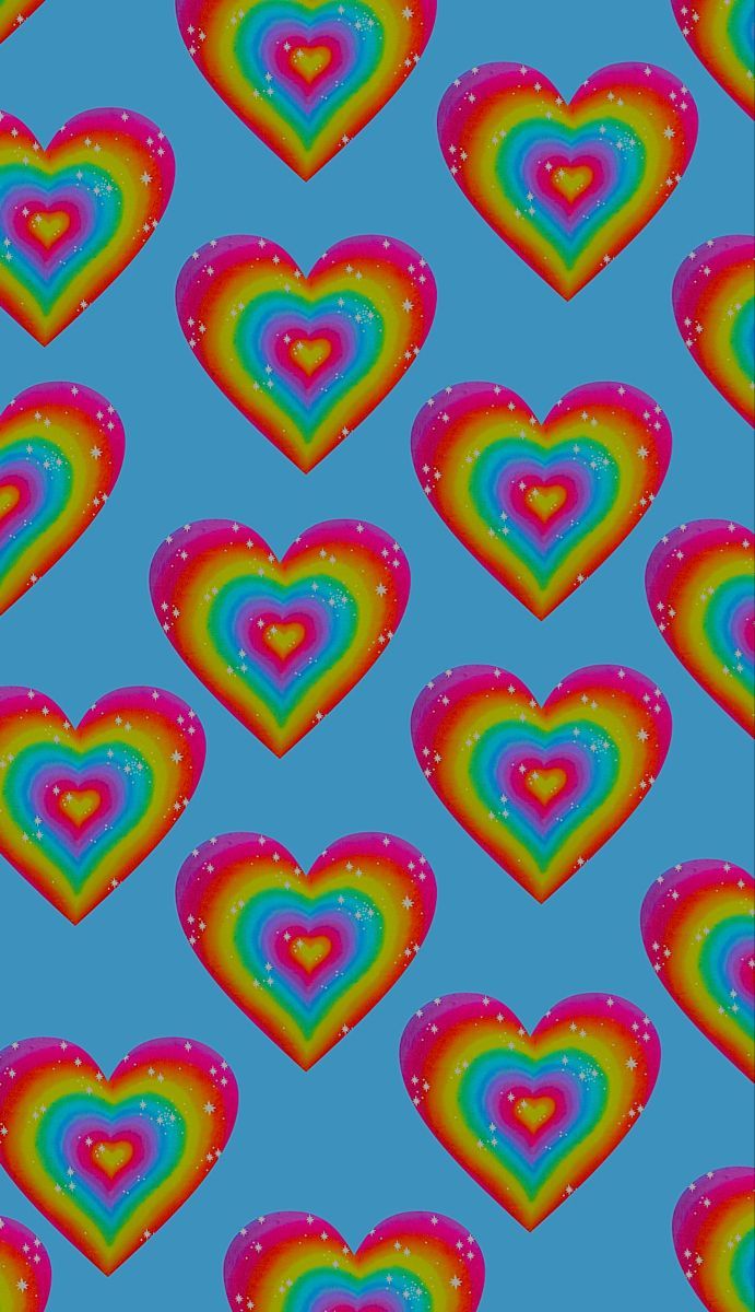 Regenbogen-Herzen, Muster, Blauer Hintergrund, Bunt, Wallpaper