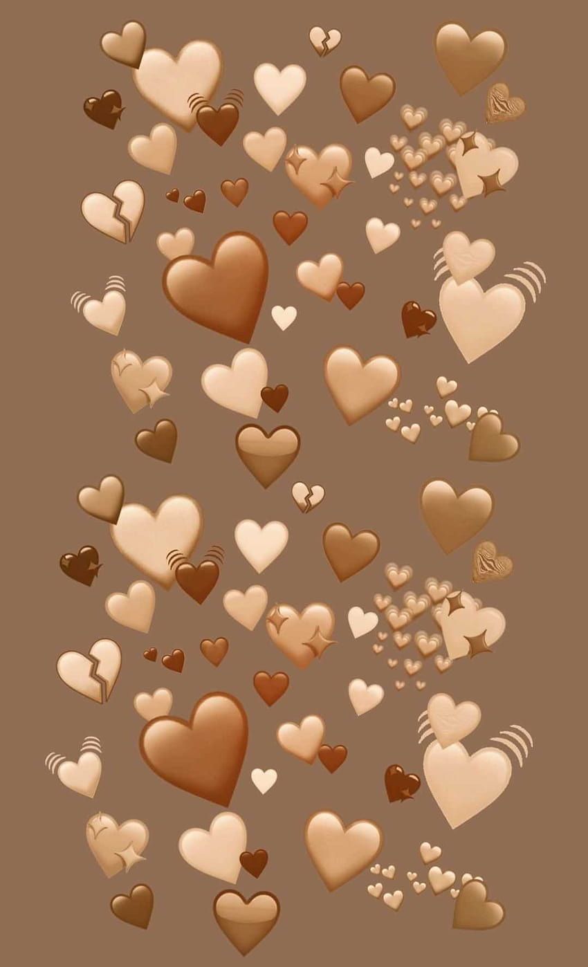 Herz-Emojis, Viele Herzen, Braun, Beige, Glänzend, Muster, HD, Handy-Hintergrund