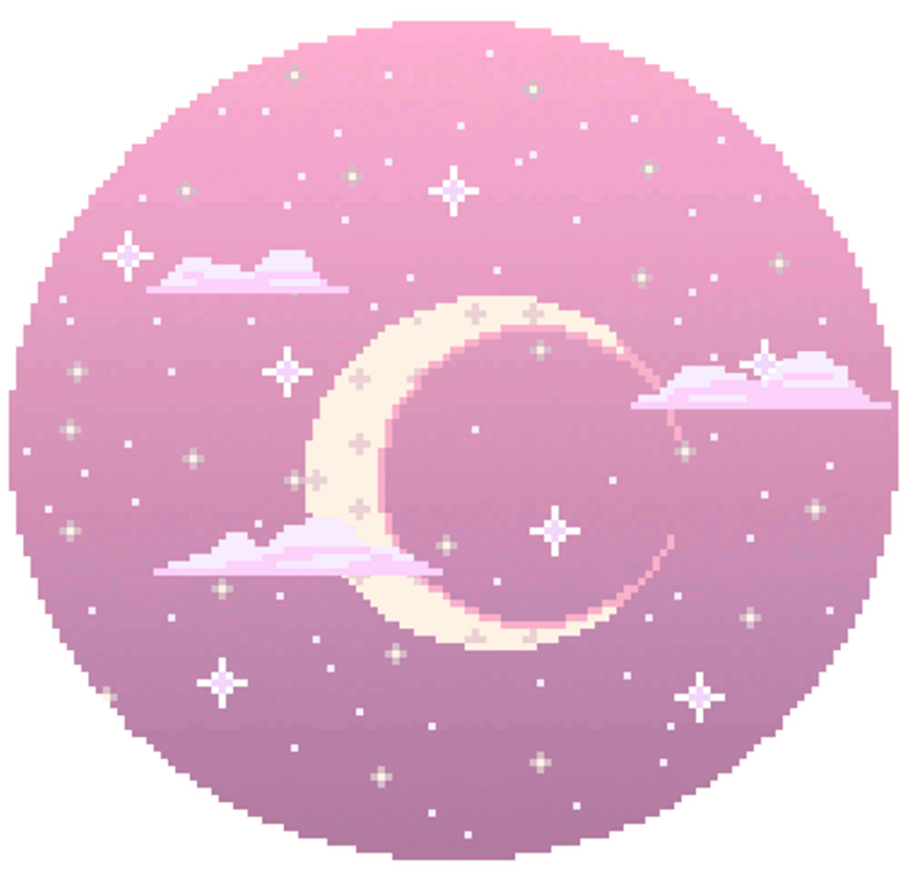 Mond, Pixel-Art, Rosa, Sterne, Wolken, Hintergrundbild für iPad und Tablet