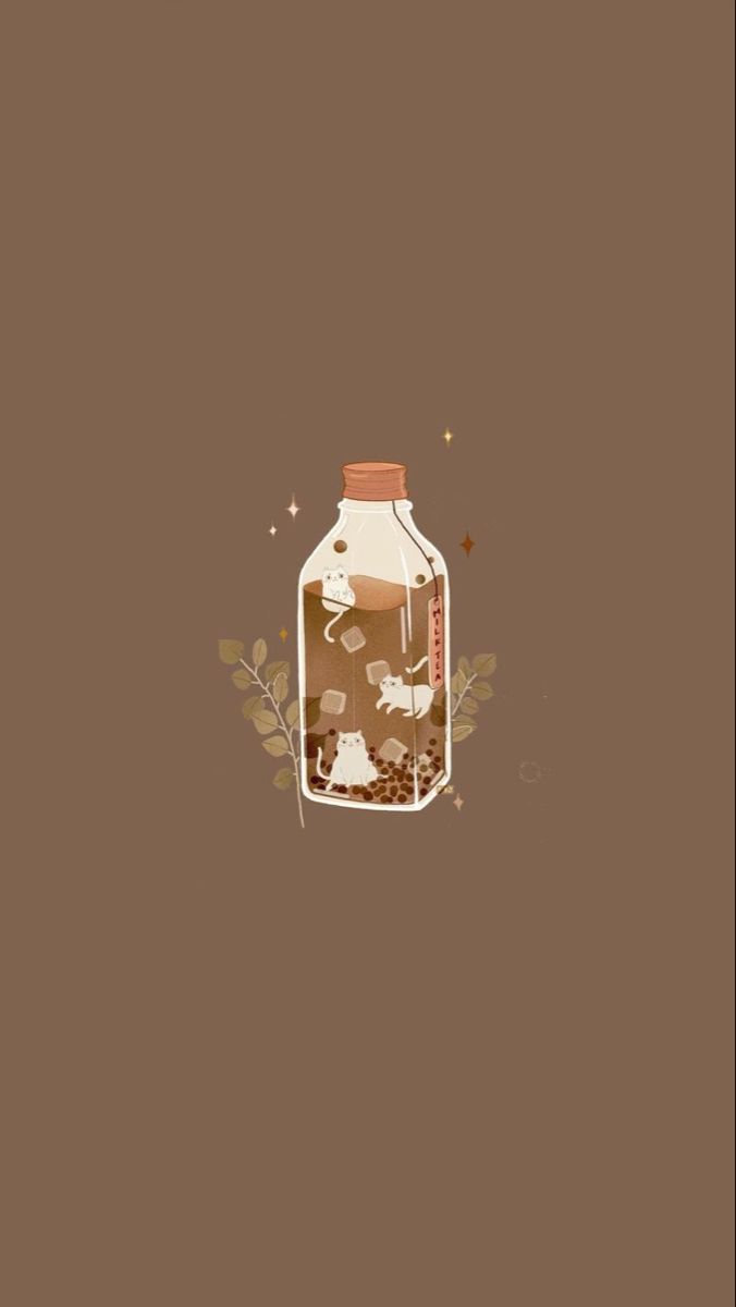 Flasche, Pilze, Illustration, Braun, Minimalistisch, Hochformat, Hintergrundbild fürs Smartphone