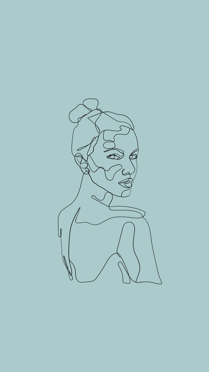Frauengesicht, Line Art, Einzeilige Zeichnung, Salbeigrün, Minimalistisch, Android-Hintergrundbild