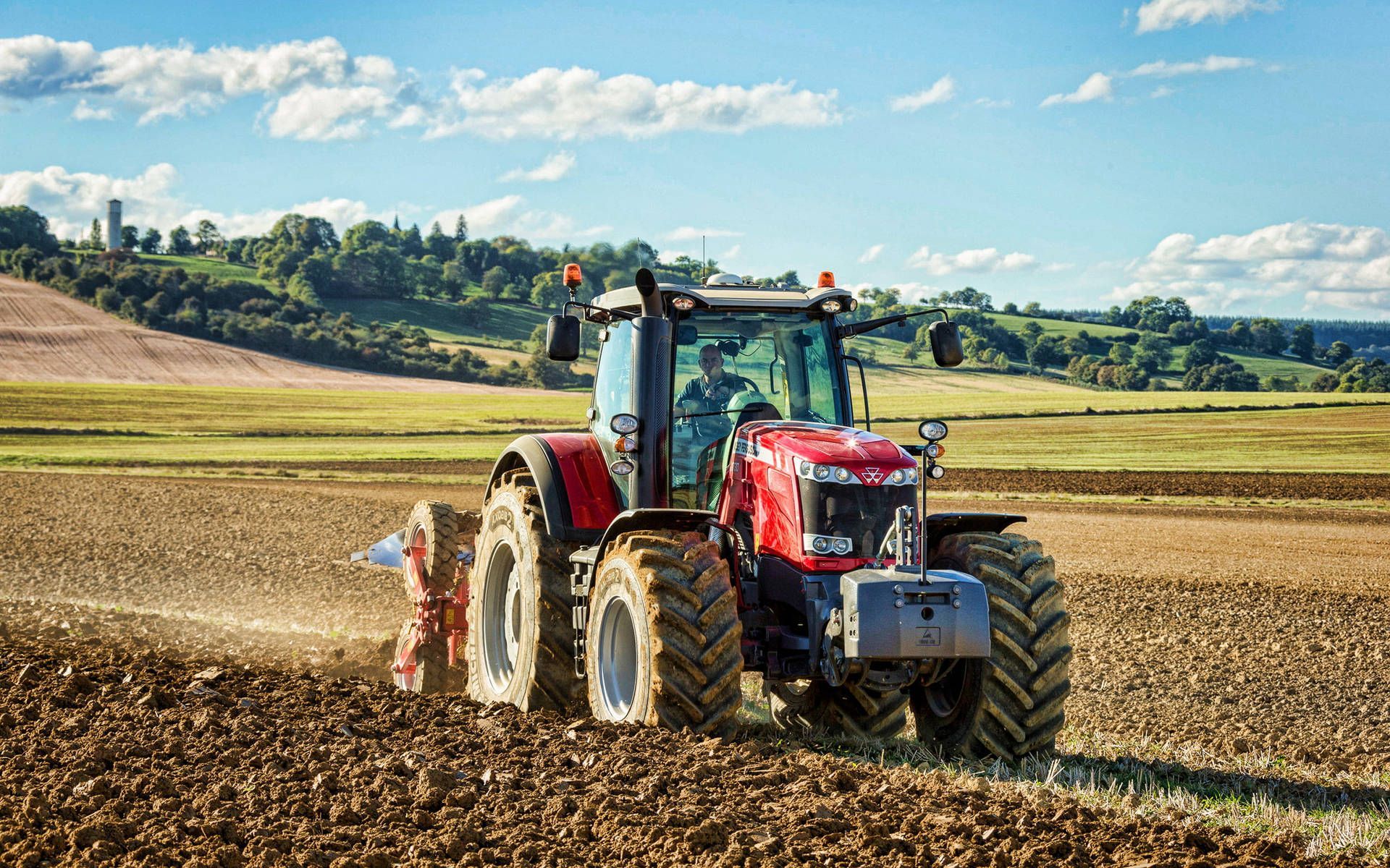Massey Ferguson, Traktor, Pflügen, Acker, Sommer, 16:10, Full-HD-Hintergrundbild für den Desktop