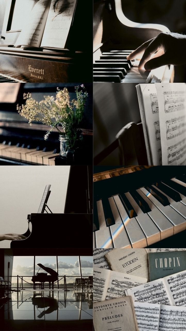 Collage, Klavier, Noten, Ästhetik, Dunkel, HD, Handy-Hintergrund im Hochformat