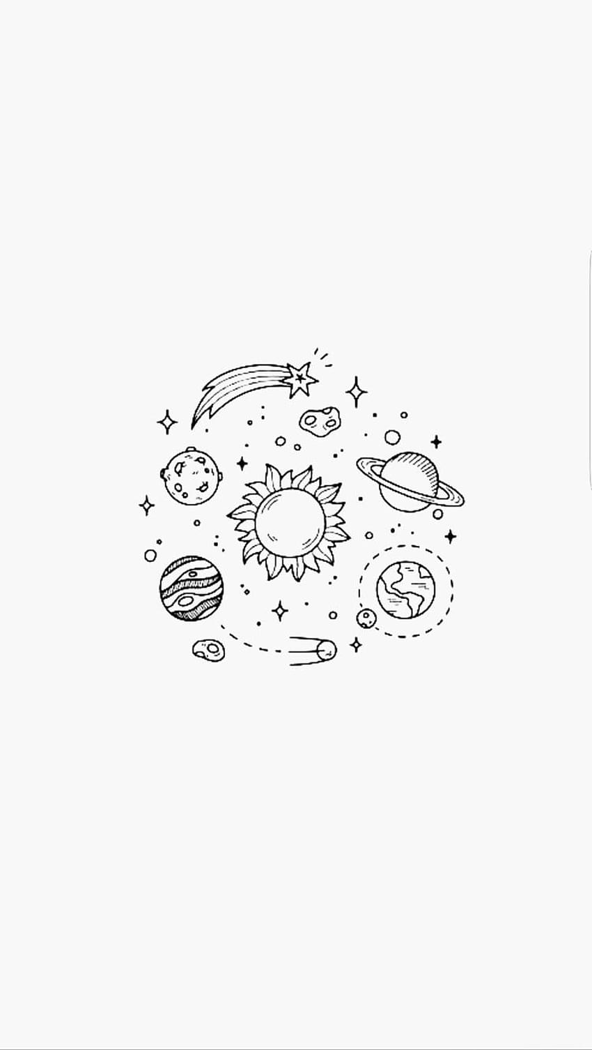 Planeten, Weltraum, Doodles, Weißer Hintergrund, Minimalistisch, Sperrbildschirm fürs iPhone
