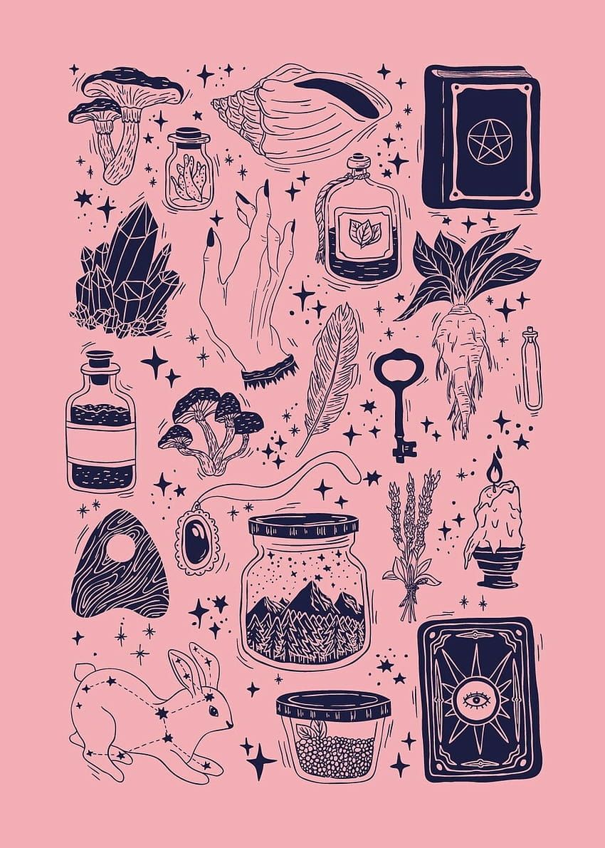 Doodles, Mystisch, Tarotkarten, Pilze, Rosa, Tusche, HD, Hintergrundbild fürs Tablet